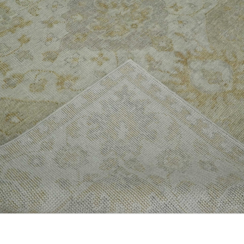 Ivory and Brown distressed finished Traditional Floral Low Pile Multi Size wool Area Rug