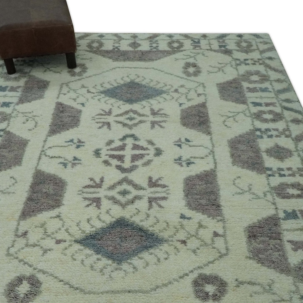 Ivory and Brown Traditional Hand Knotted Multi Size wool Area Rug