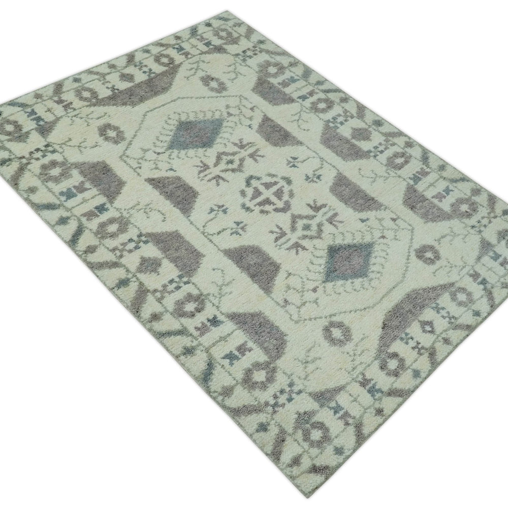 Ivory and Brown Traditional Hand Knotted Multi Size wool Area Rug