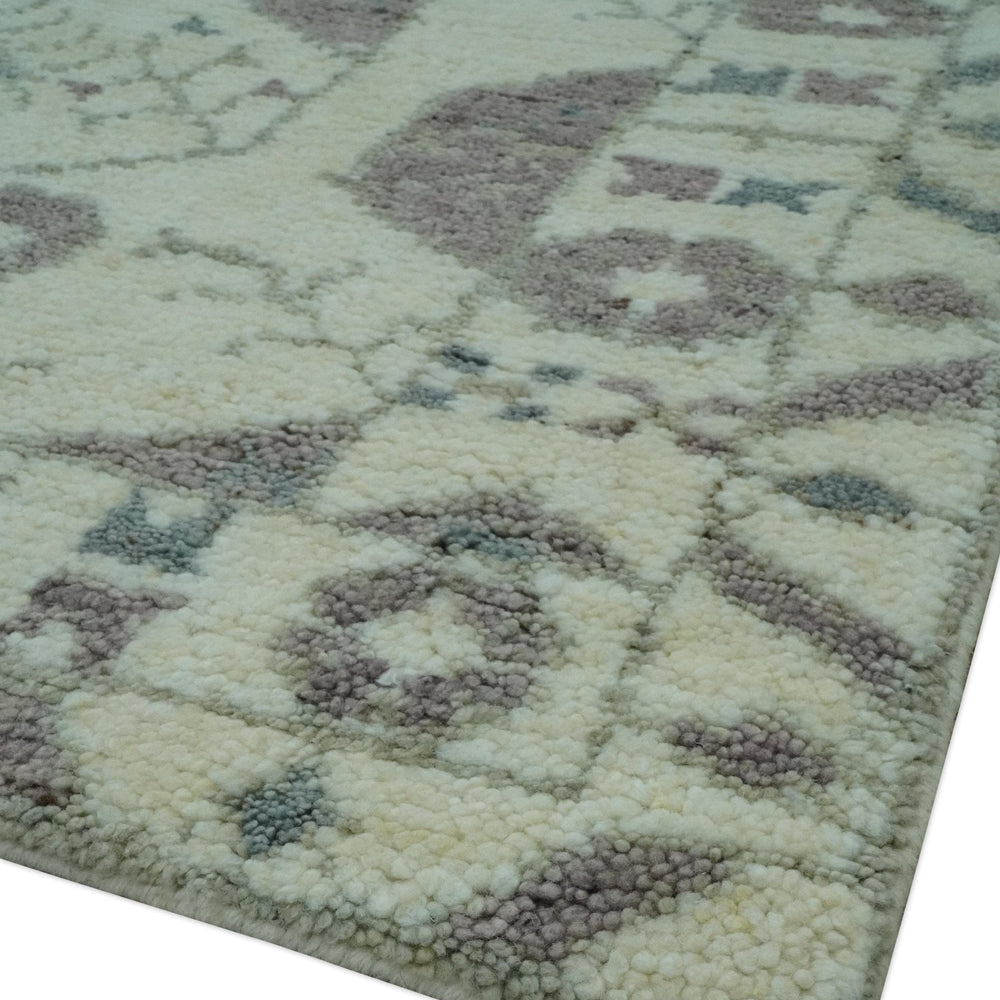 Ivory and Brown Traditional Hand Knotted Multi Size wool Area Rug
