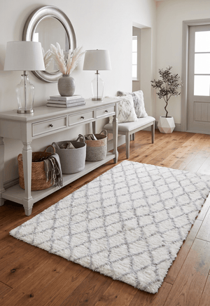 Ivory and Charcoal Modern Style Handmade Wool Area Rug