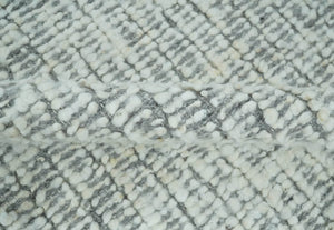 Ivory and Charcoal Traditional Abstract Hand Knotted 8x10 Wool Area Rug