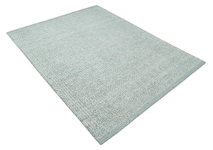 Ivory and Charcoal Traditional Abstract Hand Knotted 8x10 Wool Area Rug