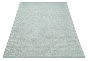 Ivory and Charcoal Traditional Abstract Hand Knotted 8x10 Wool Area Rug