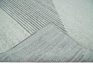 Ivory and Charcoal Traditional Stripes Hand Knotted 8x10 Wool Area Rug