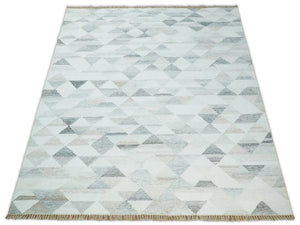 Modern Style Ivory and Gray Kilim Fine Wool Blend Rug