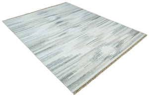 Ivory and Silver fine Wool and Viscose Kilim Rug