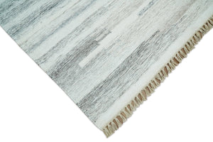 Ivory and Silver fine Wool and Viscose Kilim Rug