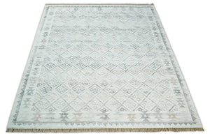 Ivory and Gray Modern Geometrical Hand Woven Wool Rug