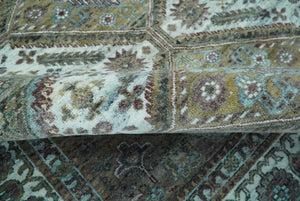 Ivory and Olive 8x10 Hand Knotted Traditional Design wool area rug