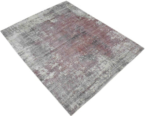 Modern Abstract Pink And Ivory Hand Loom Viscose 6x8 Area Rug