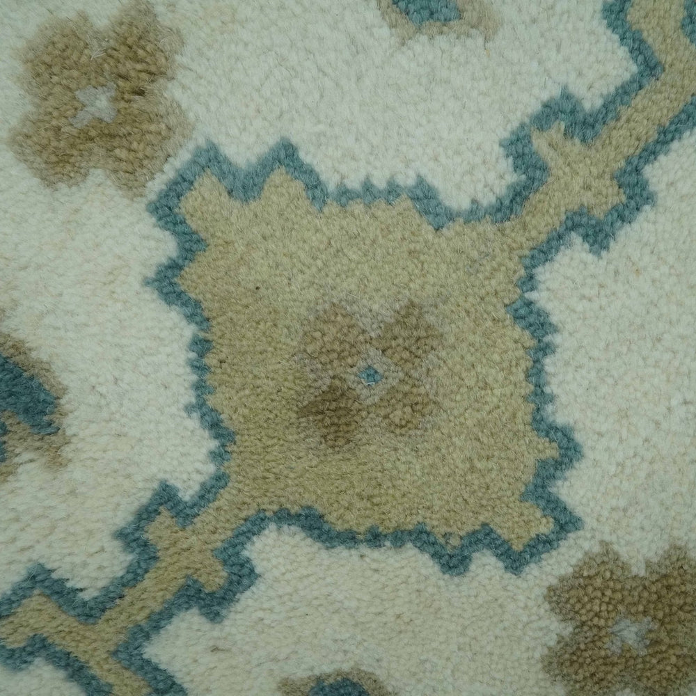 Ivory and Teal Hand Knotted Traditional Oriental Oushak Multi size wool area rug