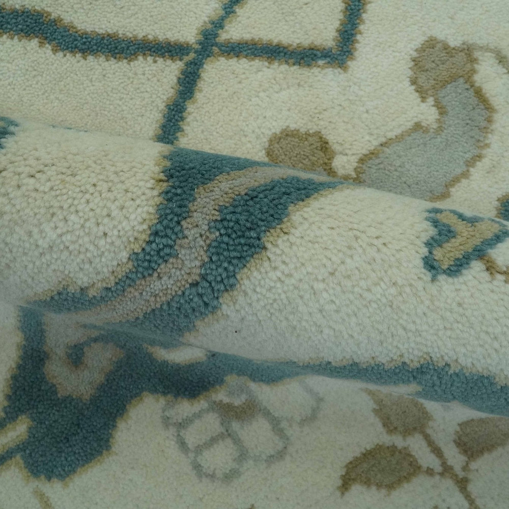 Ivory and Teal Hand Knotted Traditional Oriental Oushak Multi size wool area rug
