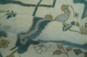 Ivory and Teal Hand Knotted Traditional Oriental Oushak Multi size wool area rug