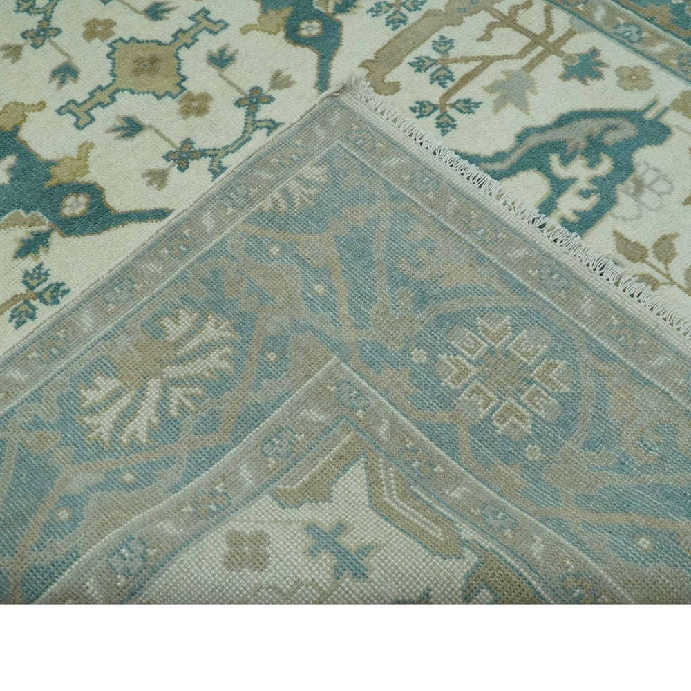 Ivory and Teal Hand Knotted Traditional Oriental Oushak Multi size wool area rug