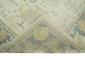 Beige and Gray Hand Knotted Traditional Persian Oushak Wool Rug