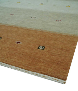 Ivory, Beige and Rust Geometrical stripes Design Hand loom 4.6x6.6 wool Area Rug