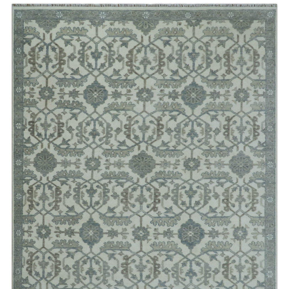 Ivory, Blue and Beige Hand knotted Traditional Large Design Multi Size wool Area Rug