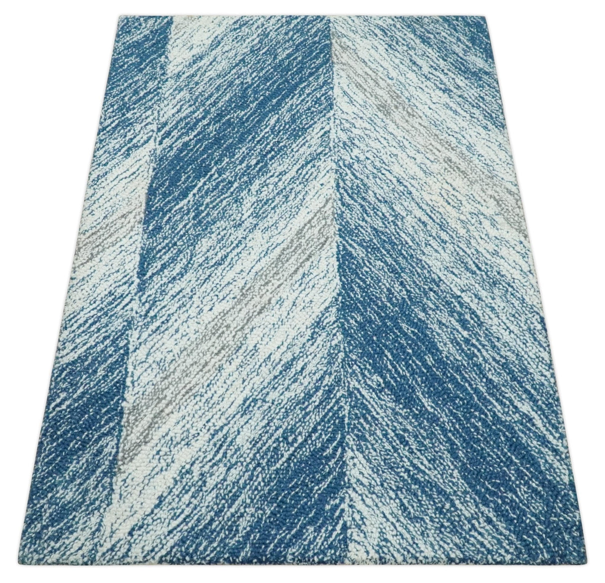 Ivory, Blue and Brown Shaded  Wool Hand Woven Layering Multi Size Area Rug
