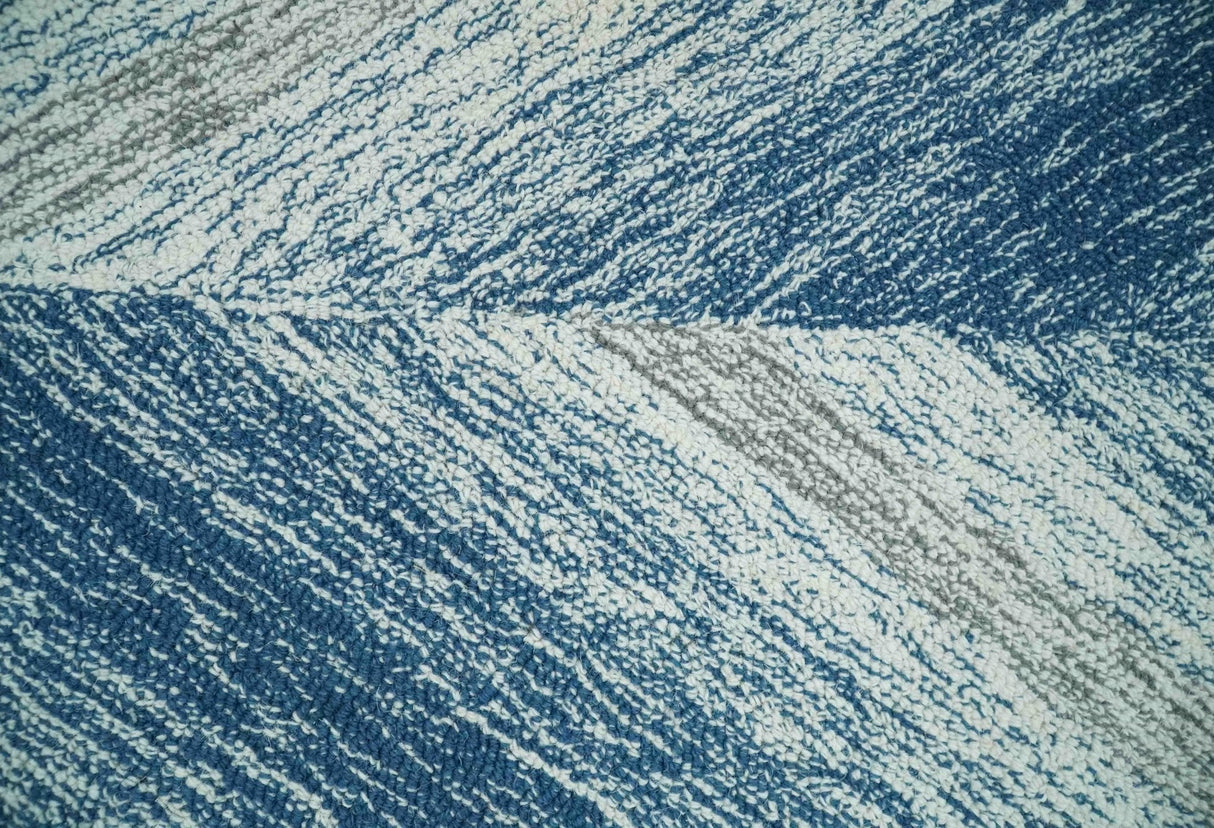 Ivory, Blue and Brown Shaded  Wool Hand Woven Layering Multi Size Area Rug