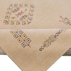 Ivory Border Patterns Hand Loomed Wool Area Rug