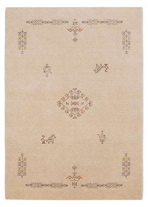 Ivory Border Patterns Hand Loomed Wool Area Rug