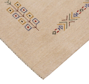 Ivory Border Patterns Hand Loomed Wool Area Rug