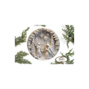 Ivory Carving Christmas Nativity 3D Round Sign - Wreath Enhancement