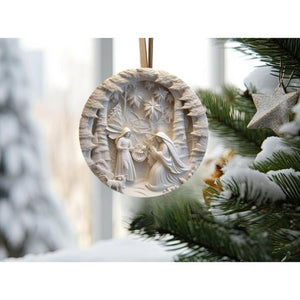 Ivory Carving Christmas Nativity 3D Round Sign - Wreath Enhancement