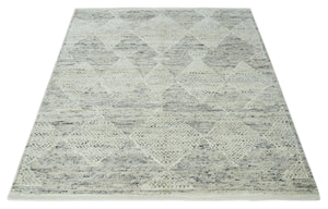 Ivory, Charcoal and Beige 8x10 hand knotted Geometrical wool Area rug