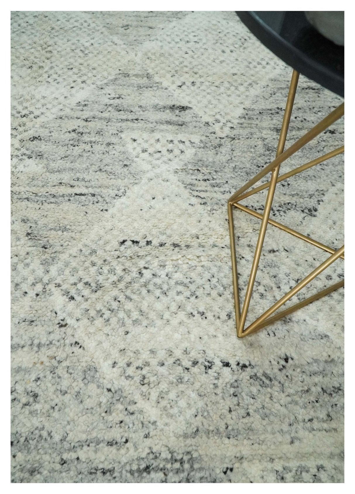 Ivory, Charcoal and Beige 8x10 hand knotted Geometrical wool Area rug