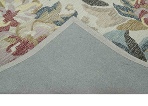Ivory, Charcoal and Olive Floral Design 8x10 Colorful Hand Tufted wool rug