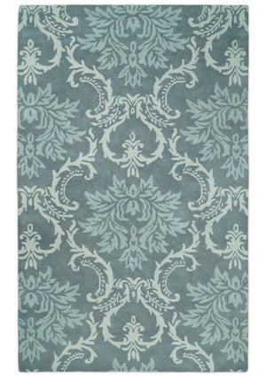 Hand Tufted Ivory, Gray and Blue Contemporary Style Wool Area Rug