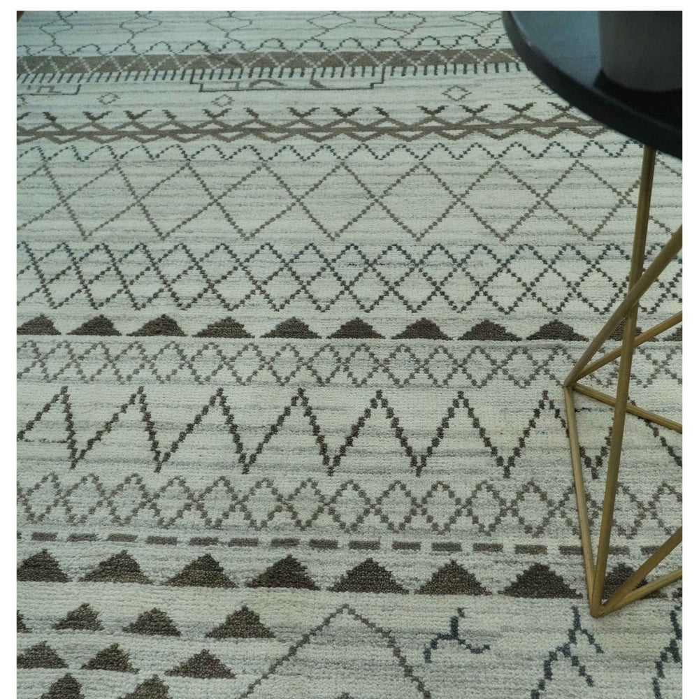 Ivory, Gray and Charcoal Hand Knotted Multi size Southwestern wool area Rug