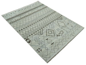 Ivory, Gray and Charcoal Hand Knotted Multi size Southwestern wool area Rug