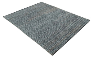 Ivory, Gray, Charcoal and Brown Antique Stripes Design Hand knotted 8x10 wool Area Rug