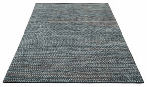 Ivory, Gray, Charcoal and Brown Antique Stripes Design Hand knotted 8x10 wool Area Rug