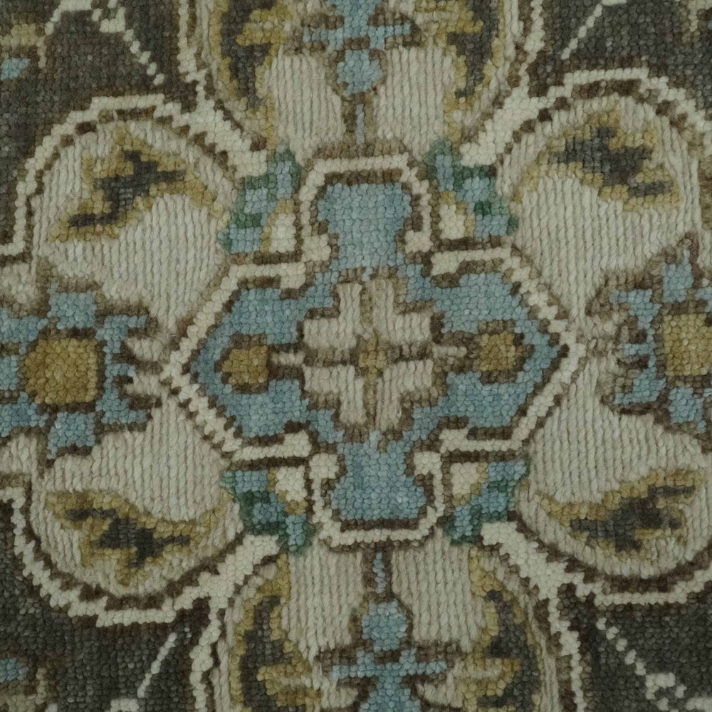 Ivory, Green and Beige Traditional Medallion Hand knotted Multi Size wool Area Rug