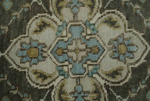 Ivory, Green and Beige Traditional Medallion Hand knotted Multi Size wool Area Rug