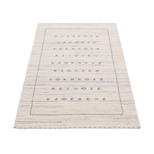 Ivory Modern Tribals Design Hand Loomed Wool Area Rug