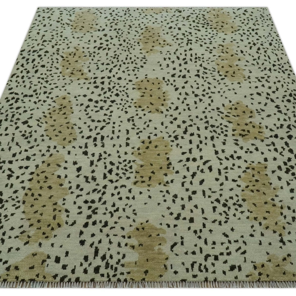 Ivory, Olive and Charcoal Leopard Design Hand Knotted Multi Size wool area rug