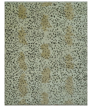 Ivory, Olive and Charcoal Leopard Design Hand Knotted Multi Size wool area rug