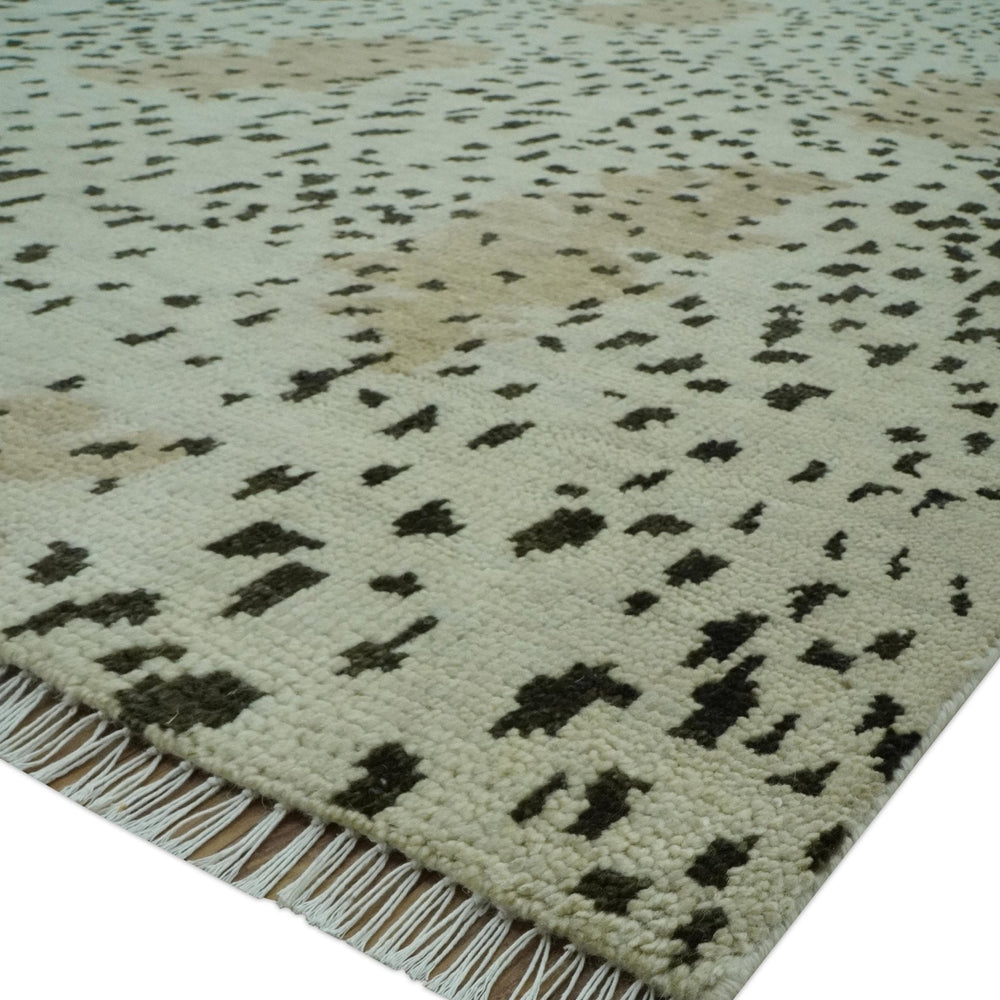 Ivory, Olive and Charcoal Leopard Design Hand Knotted Multi Size wool area rug