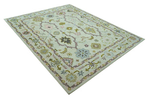 Ivory, Purple and Olive Floral Oushak Hand Tufted Custom Made wool rug