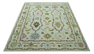 Ivory, Purple and Olive Floral Oushak Hand Tufted Custom Made wool rug