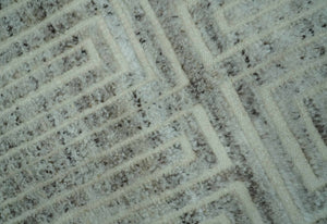 Ivory, Silver and Charcoal Modern Geometrical Puzzle Design hand knotted 5x8 wool Area Rug