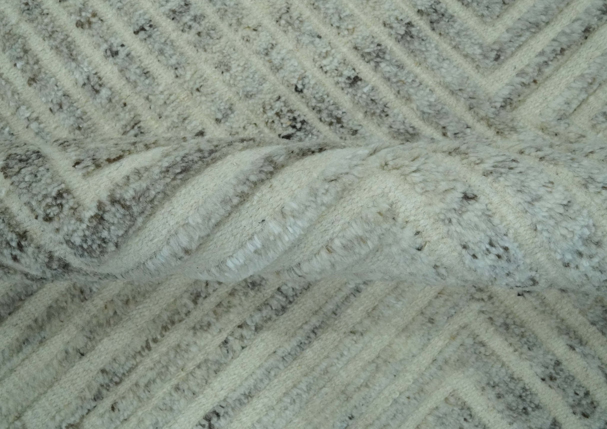 Ivory, Silver and Charcoal Modern Geometrical Puzzle Design hand knotted 5x8 wool Area Rug