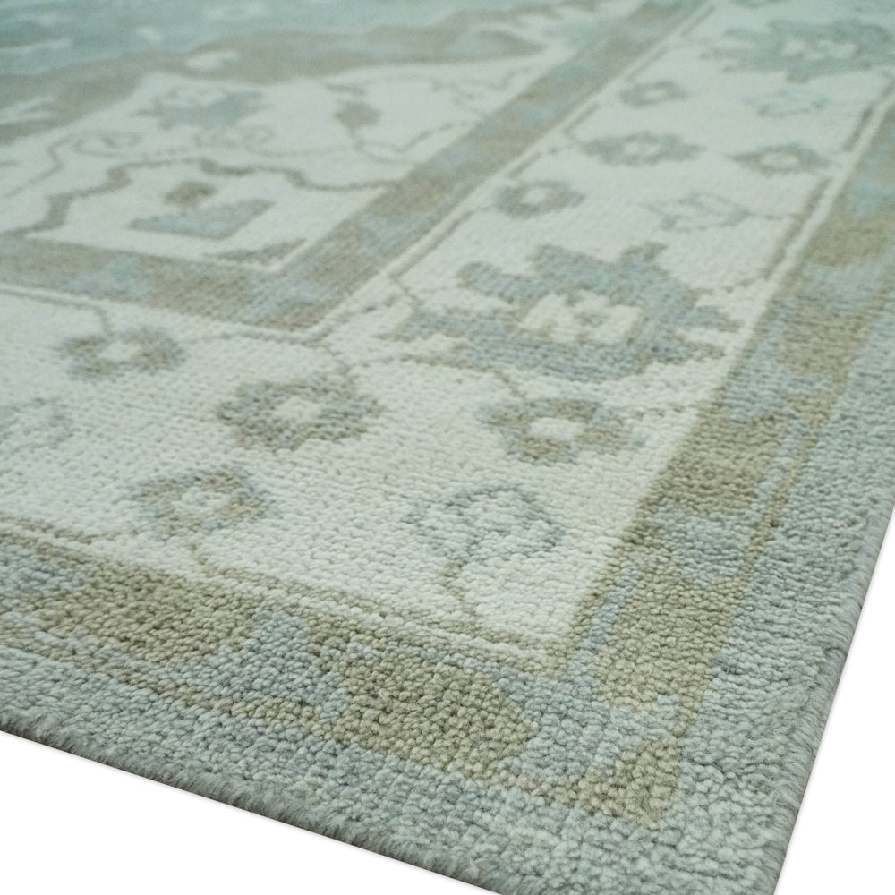 Ivory, Silver and Olive Traditional Heriz Medallion Hand Knotted Multi Size wool Area Rug
