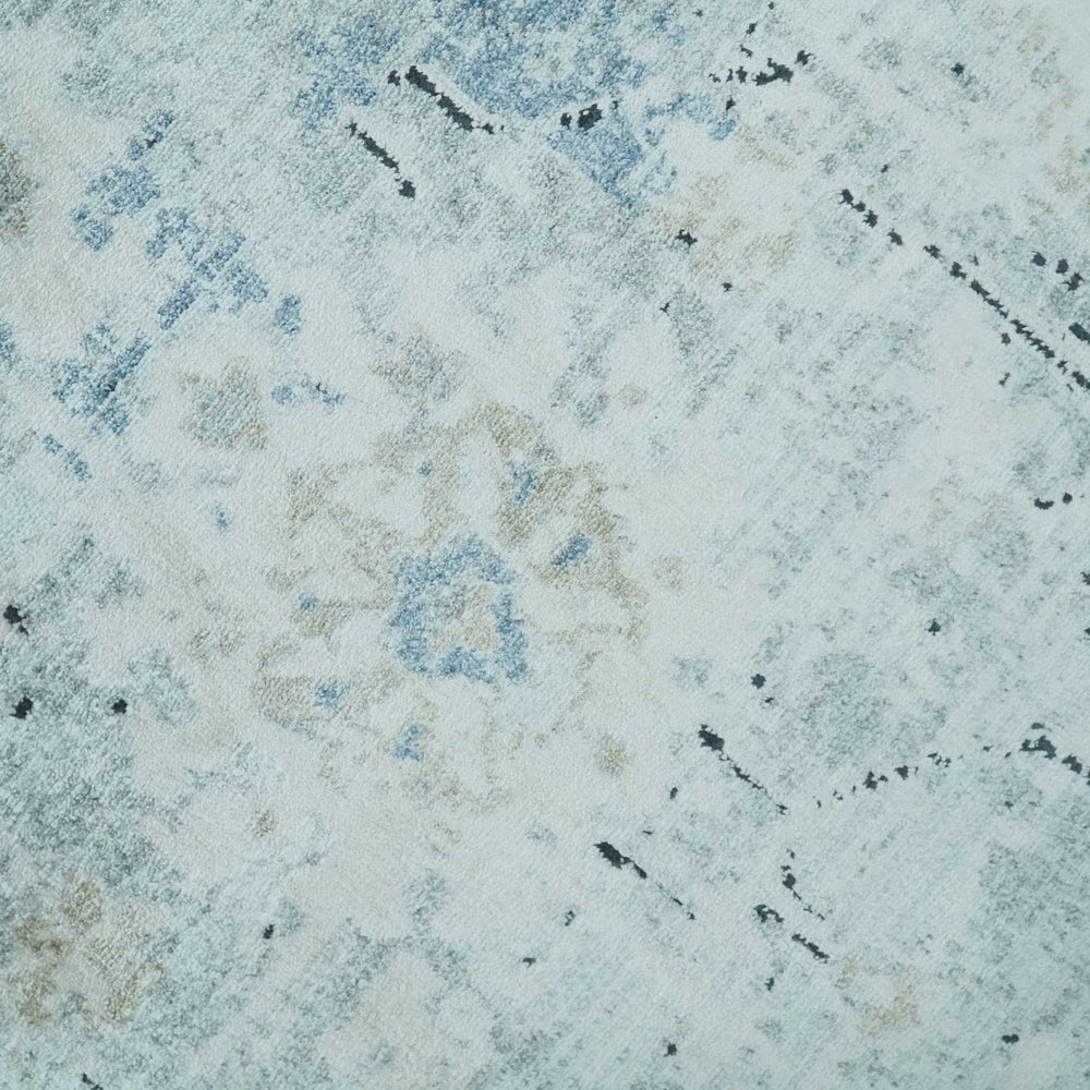 Ivory And Blue Vintage Design Modern Abstract Art Silk Area Rug