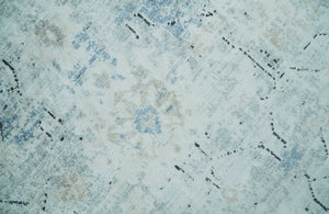 Ivory And Blue Vintage Design Modern Abstract Art Silk Area Rug